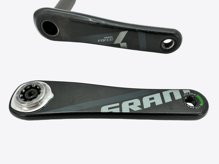 Two bicycle cranks on a white background, one with 'SRAM' branding.