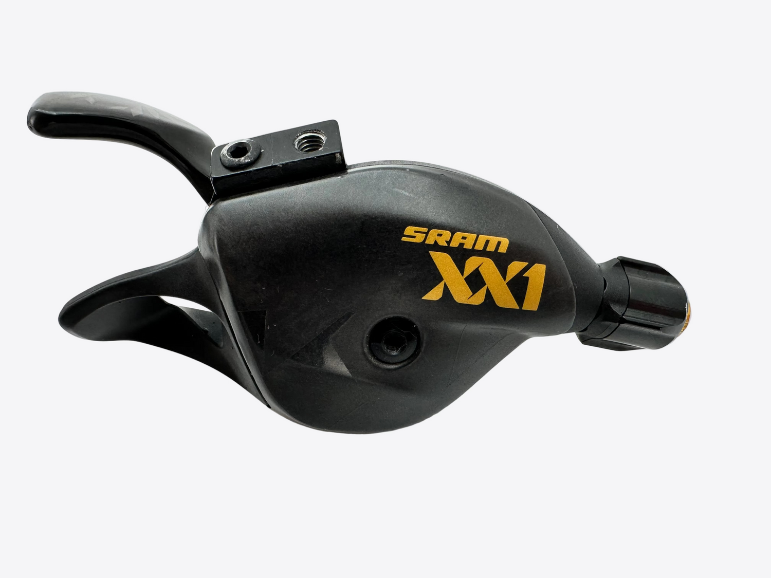 Black and yellow SRAM XX1 bike component on a white background