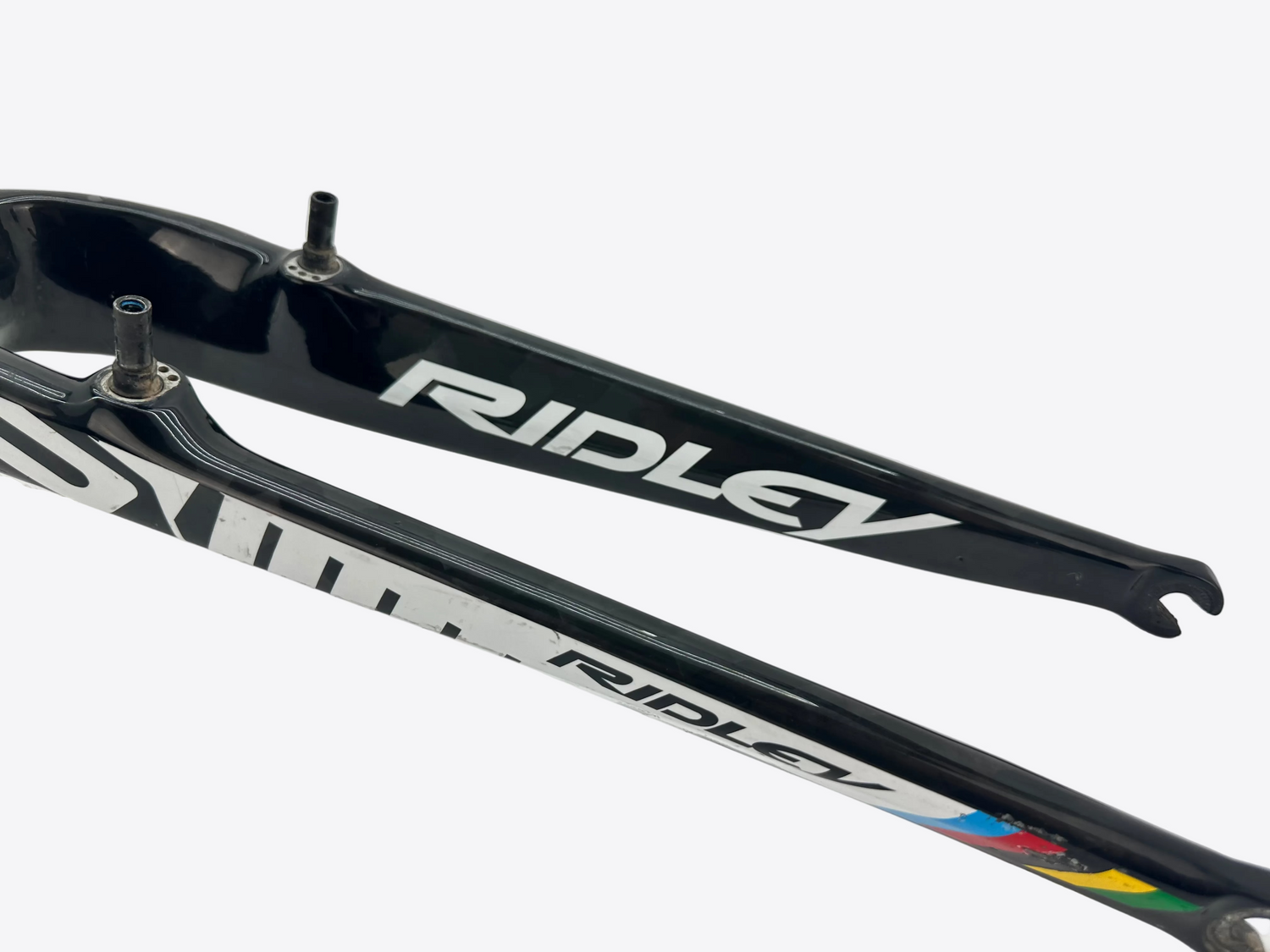 Black Ridley bicycle fork on a white background