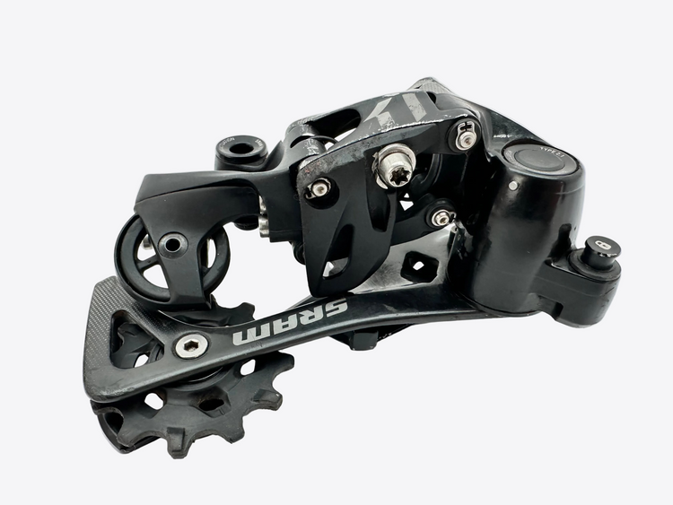 Bicycle gear mechanism with Sram branding on a white background