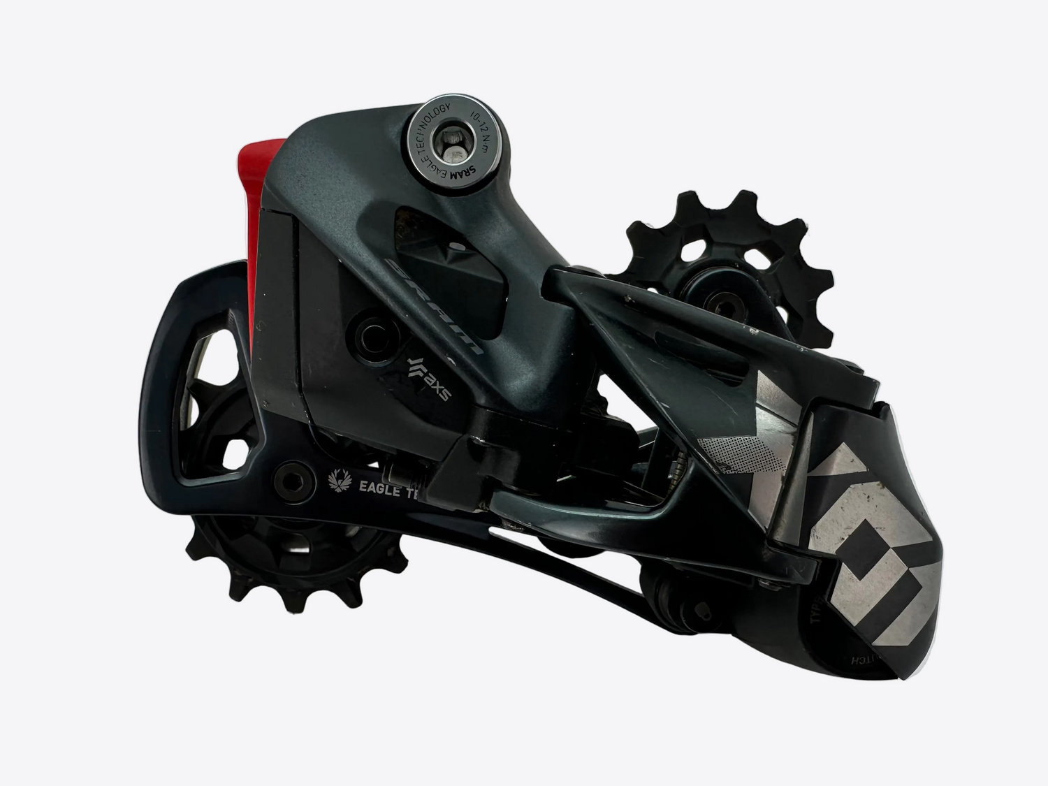 Black bicycle gear mechanism on a white background
