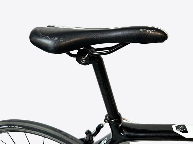 Bicycle seat with 'affinity' branding on a white background