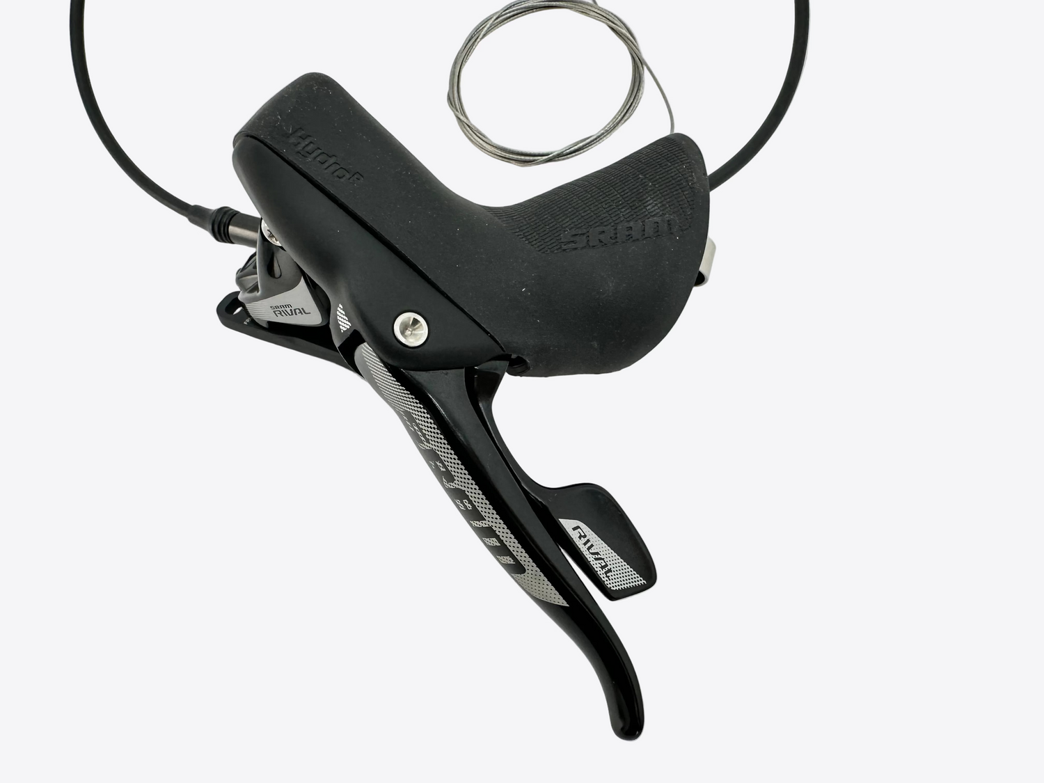 Bicycle shifter and brake lever with 'SRAM' branding on a light gray background