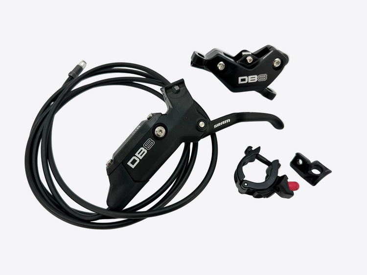 Black bicycle brake lever set with cable on a white background