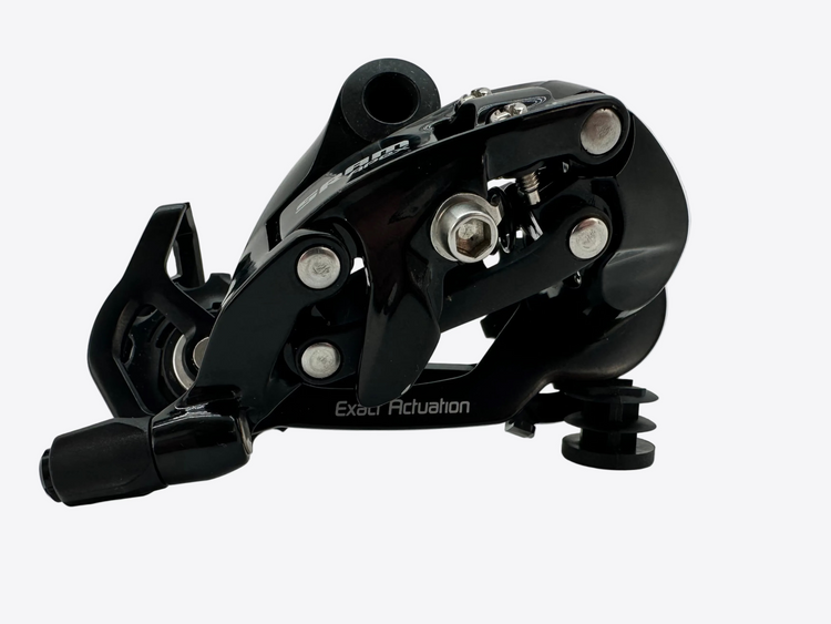 Black mechanical component on a white background