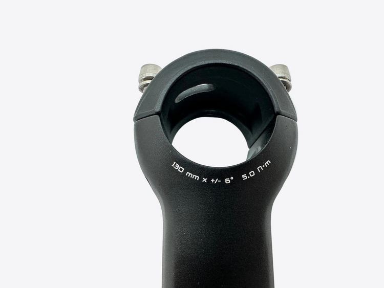 Black bicycle stem with measurement details on a white background