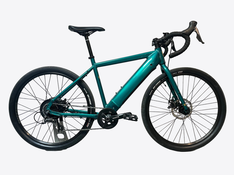 Teal bicycle on a white background