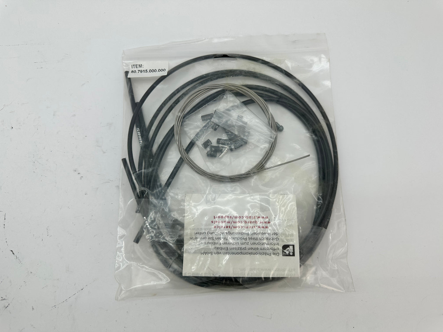 Packaged cable set with labels on a white background