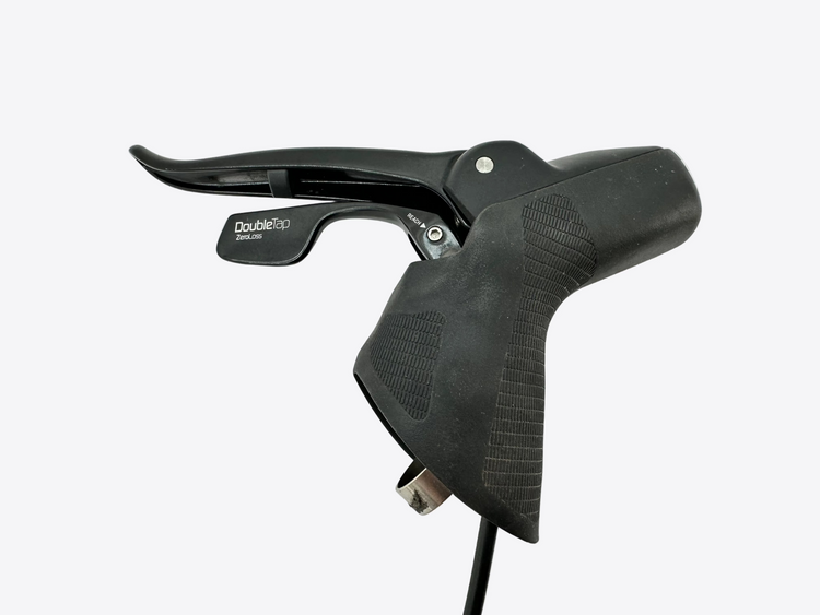Black bicycle shifter with 'DoubleTap' branding on a light gray background