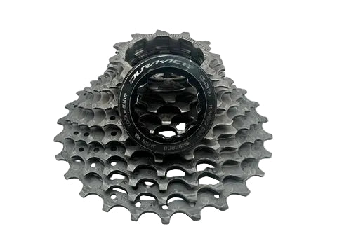 Bicycle cassette with Shimano label on a white background