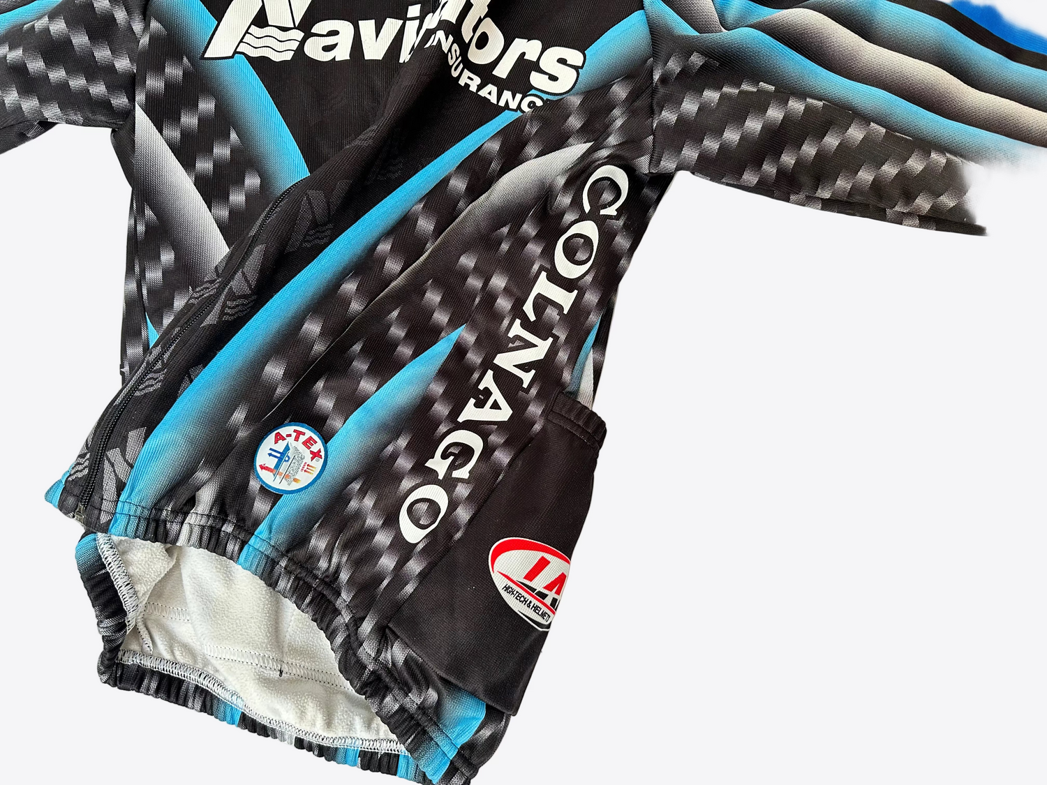 Pair of black and gray cycling shorts with visible branding on a white background