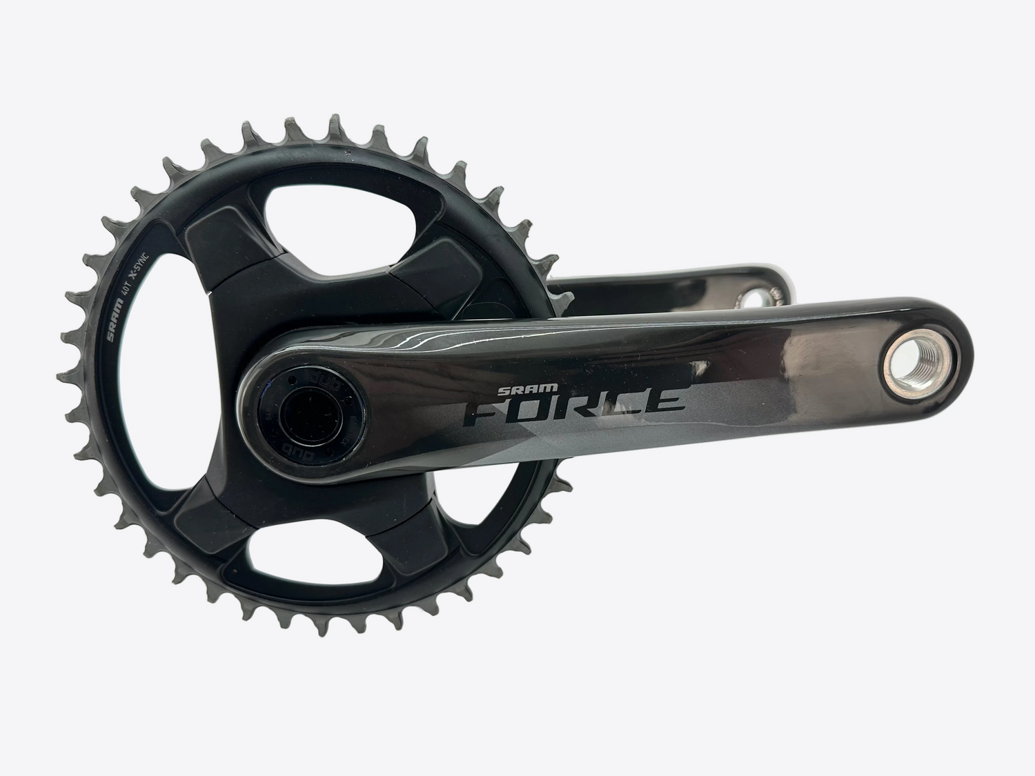 Bicycle crankset with chainring on a white background