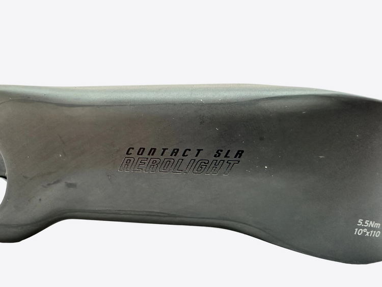 Black bicycle stem with 'Contact SLR Aerolight' branding on a light gray background