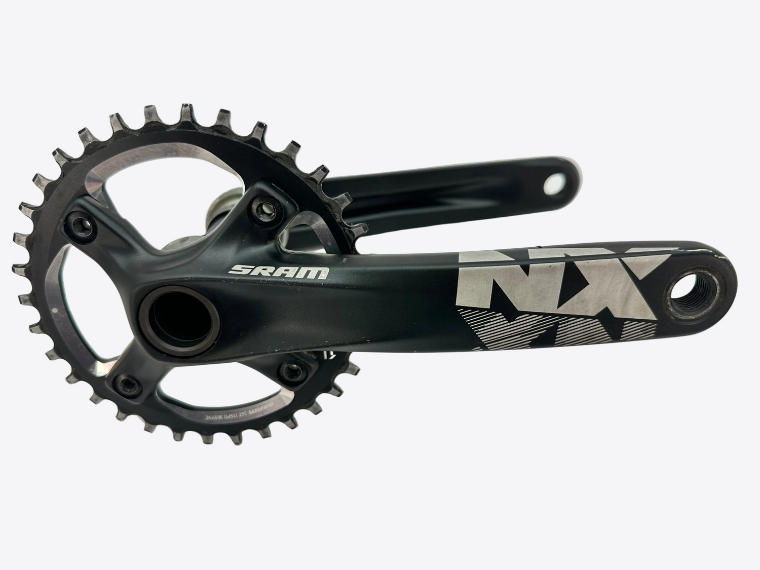 Bicycle crankset with SRAM and NX branding on a white background