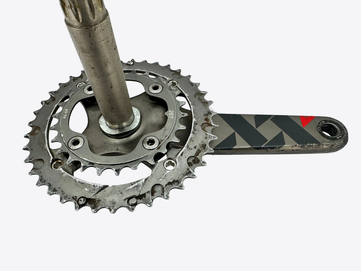 Bicycle crankset with chainring on a white background