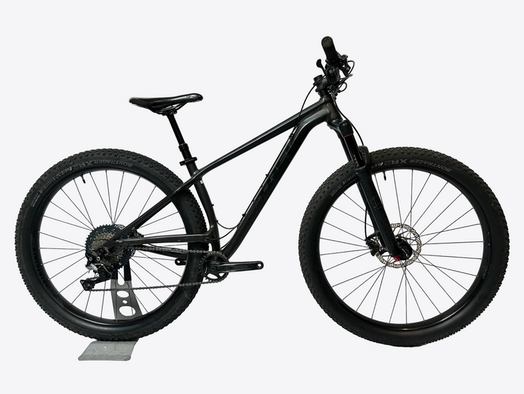 Black mountain bike on a white background