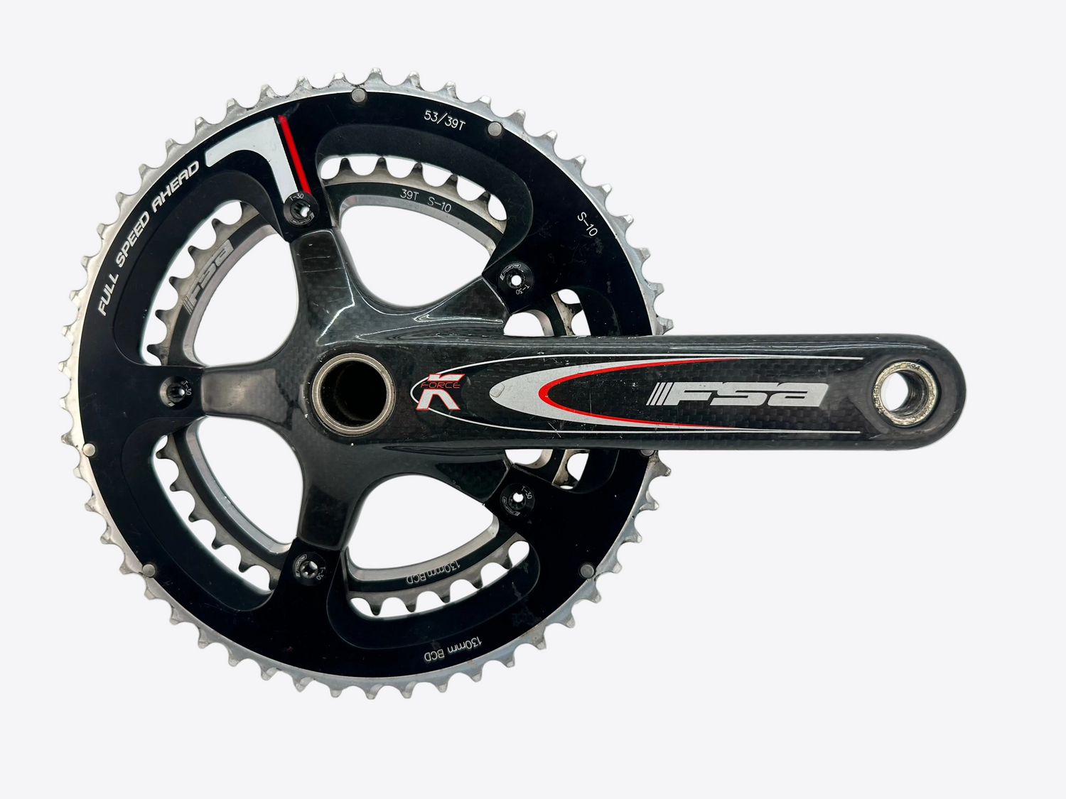 Bicycle crankset with FSA logo on a white background