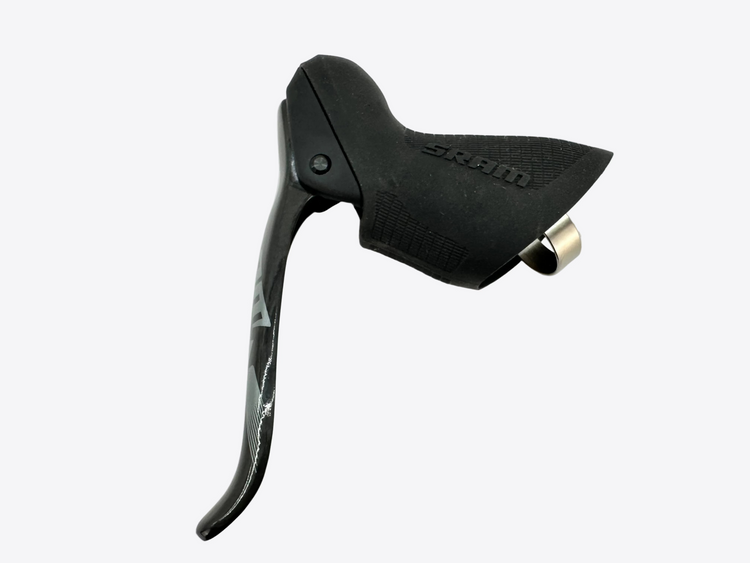 Black bicycle brake lever on a white background