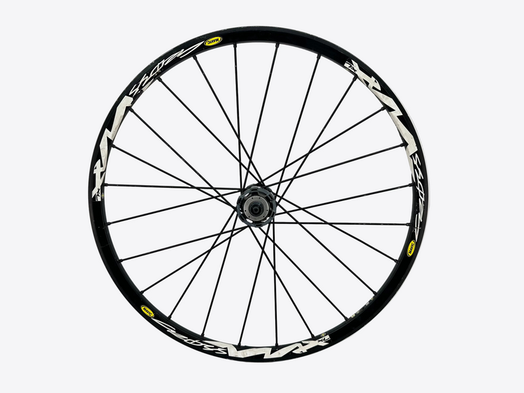Bicycle wheel with black and white design on a white background