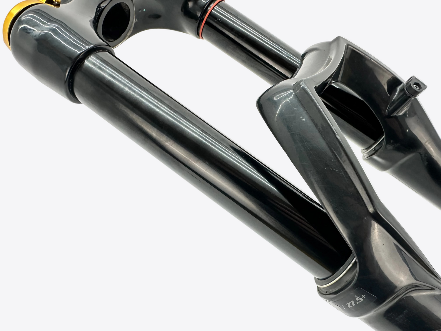 Close-up of a bicycle fork on a white background