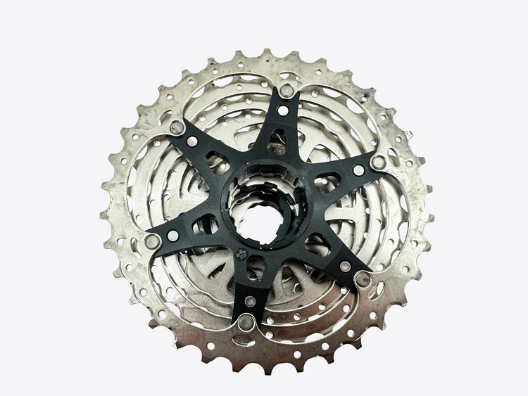 Bicycle gear cassette on a light gray background