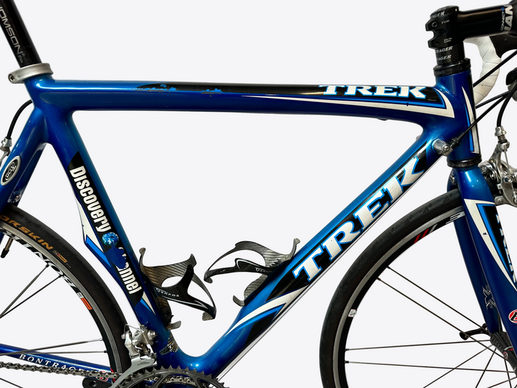Blue Trek bicycle with white background