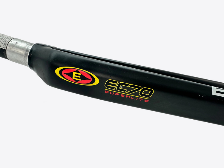 Black bicycle suspension fork with 'E' logo and 'EG70 Superlite' text on a white background