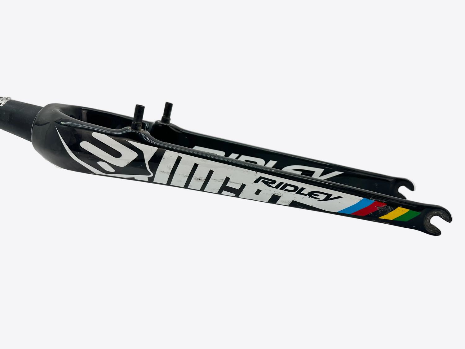 Bicycle fork with Ridley branding on a white background