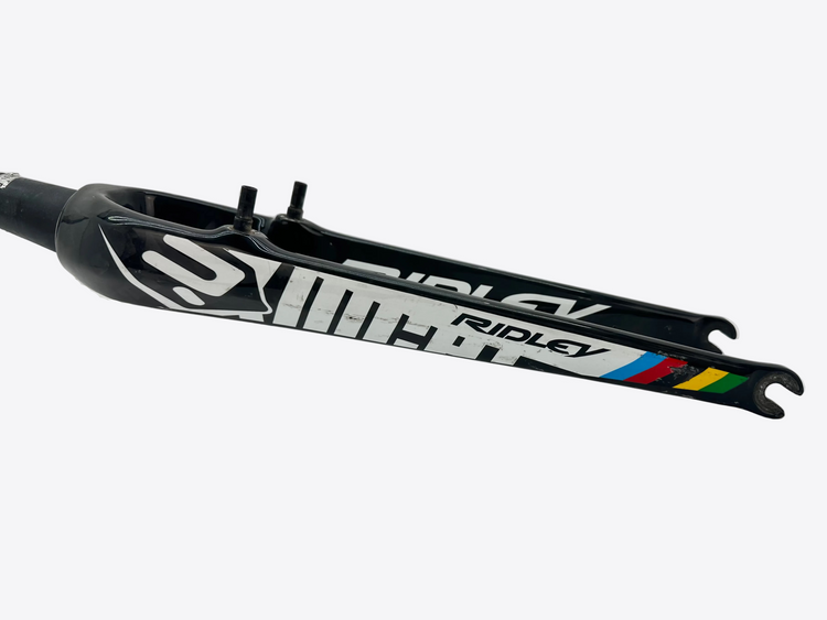 Bicycle fork with Ridley branding on a white background