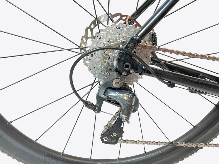 close up of the rear derailleur and cassette