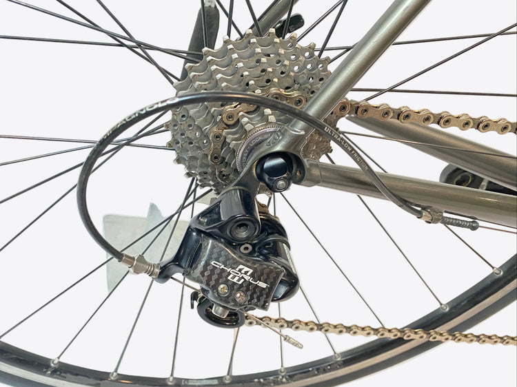 close up of the rear derailleur and cassette