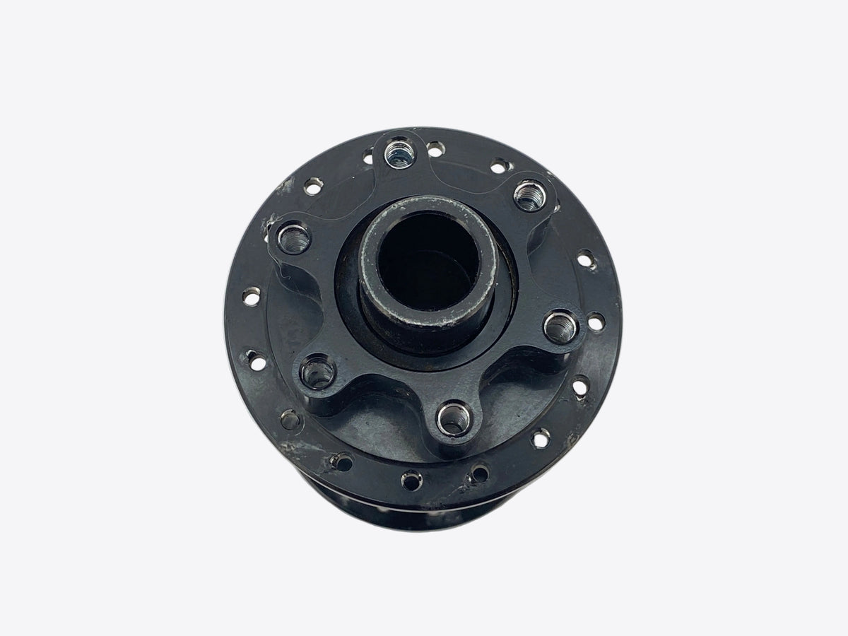view of the left side axle end and rotor mount