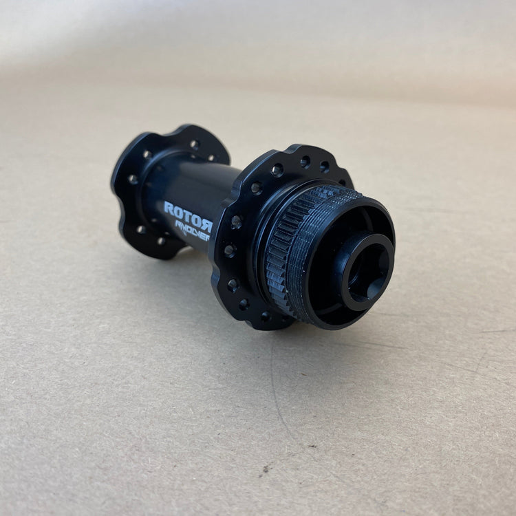 close up of the front rotor mount and axle end