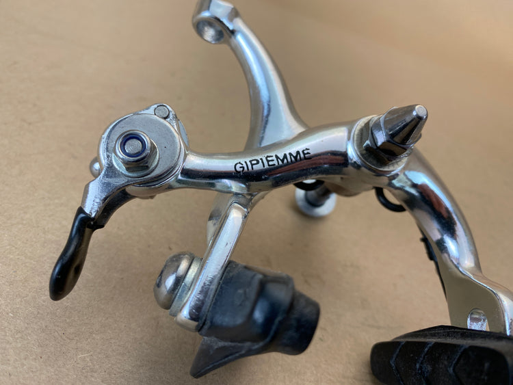 close up of the front brake brand label