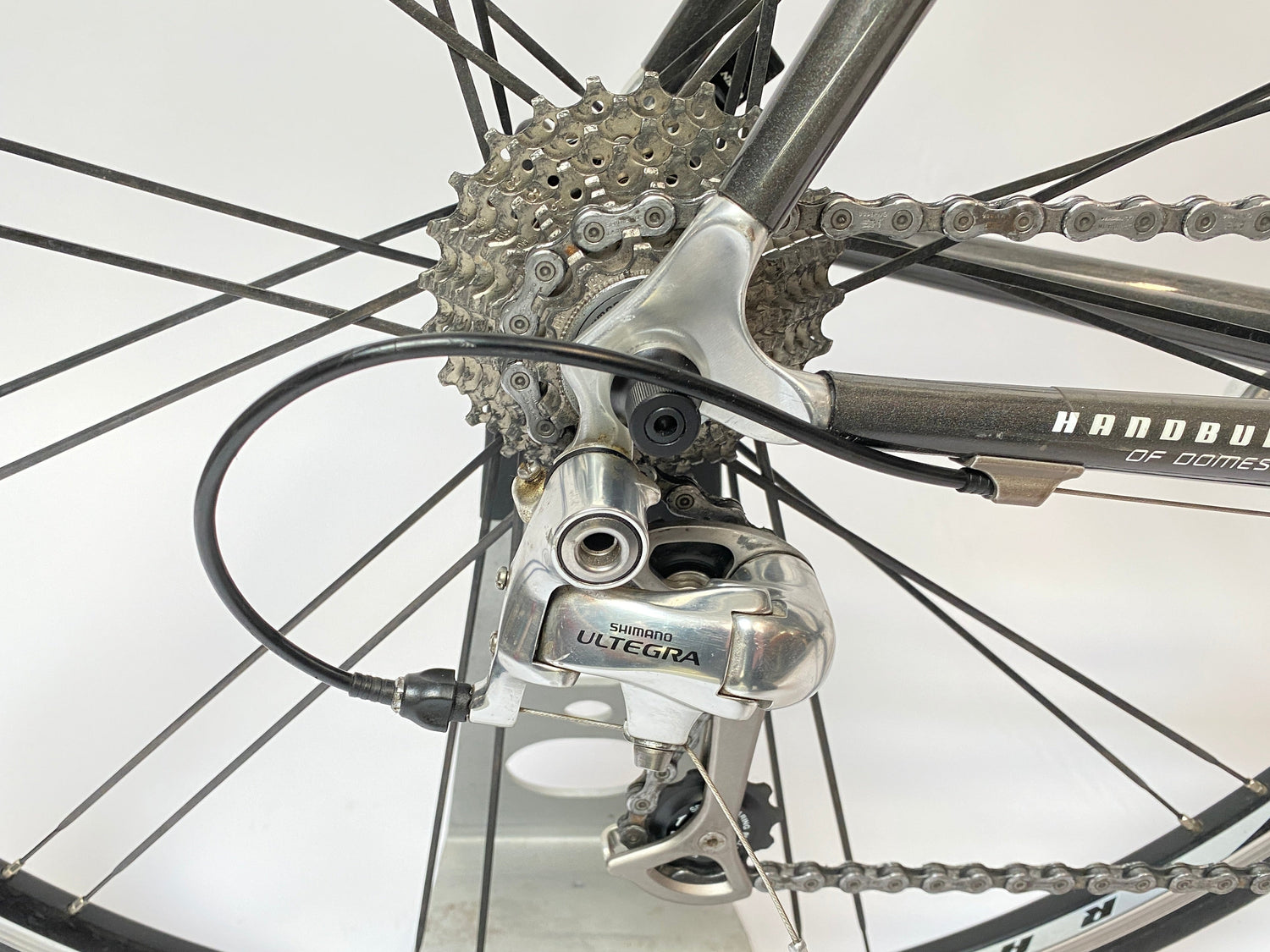 close up of the derailleur and cassette