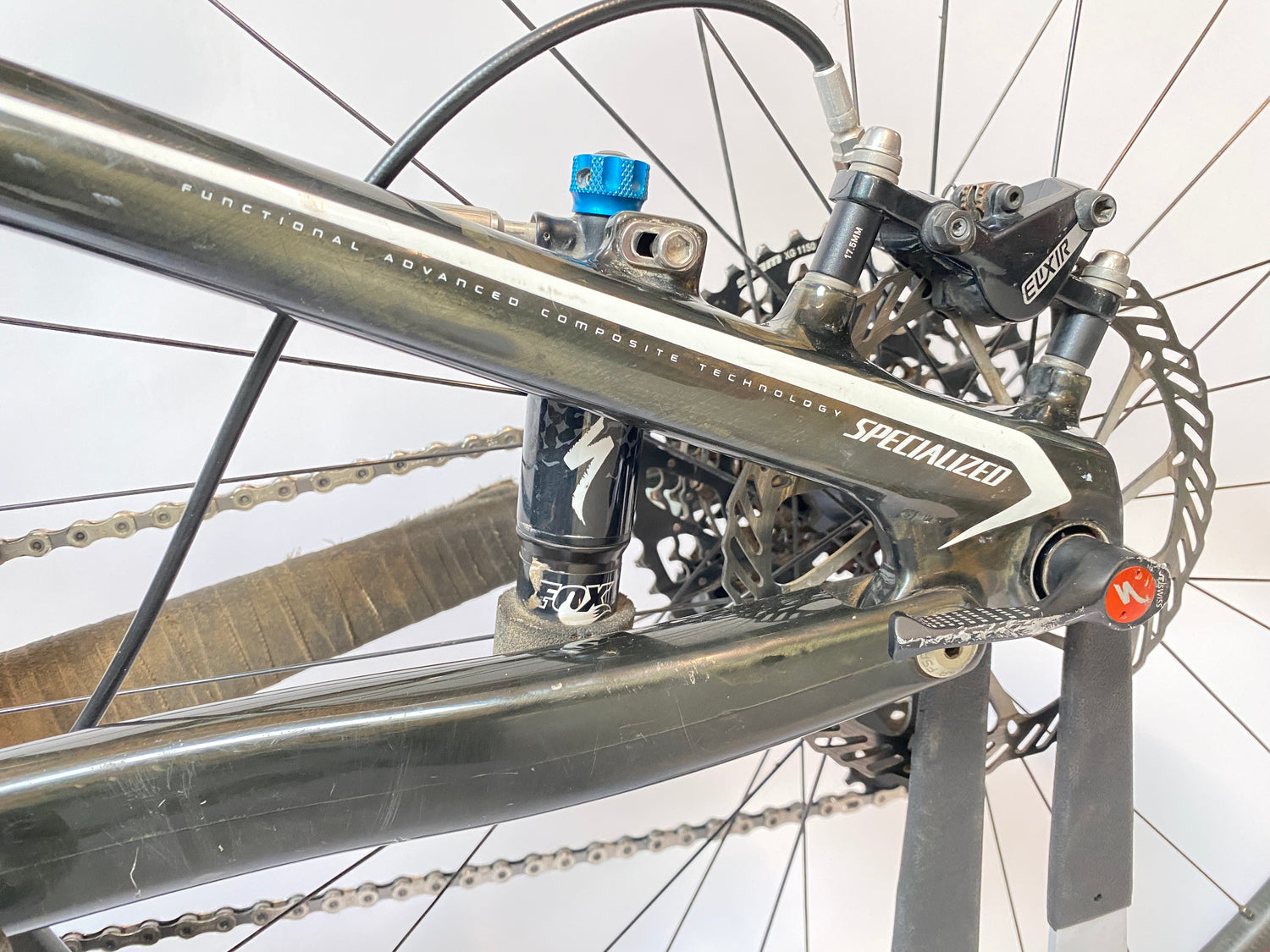 close up of the rear brake and brain