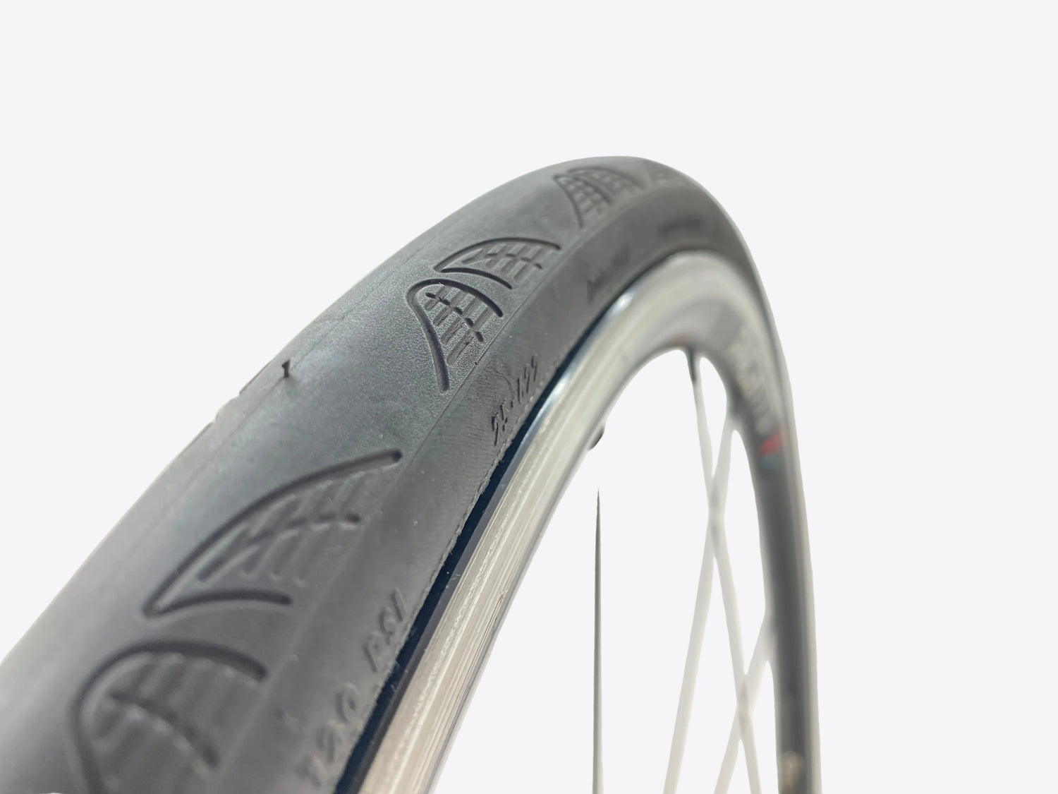close up of the front tire and brake track