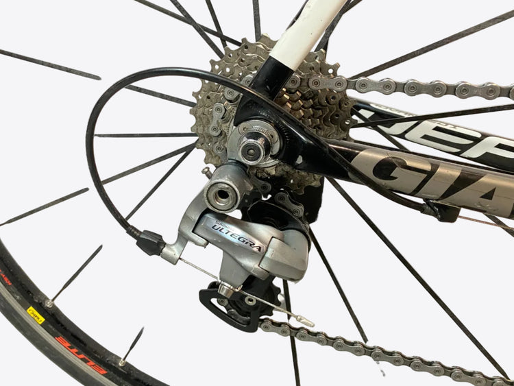 close up of the rear derailleur and cassette